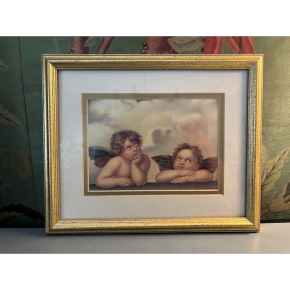 Other - Vintage Celestial Cherub Angels Framed Print Gold Frame Romantic Baroque 9x11